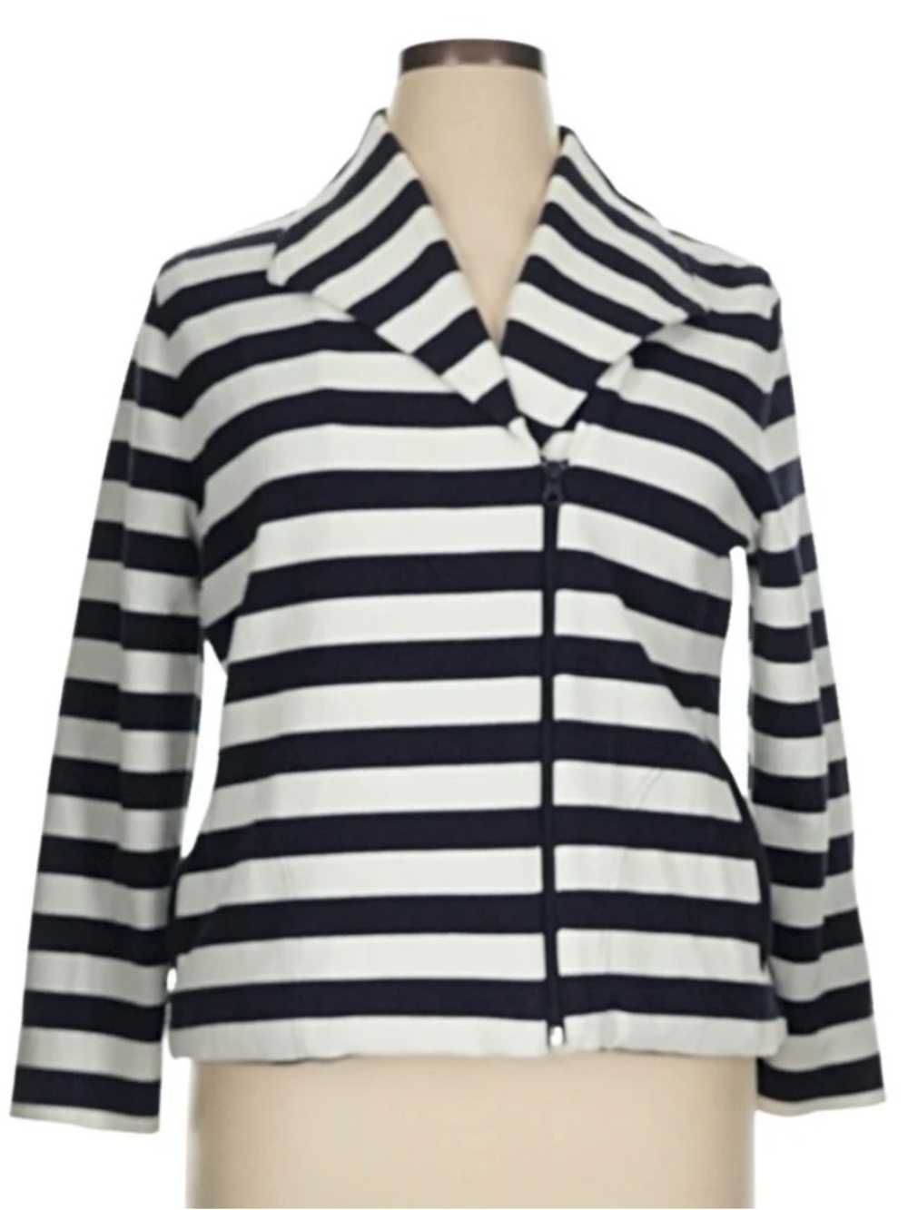 Talbots GRAY & White Striped Zip Front Blazer